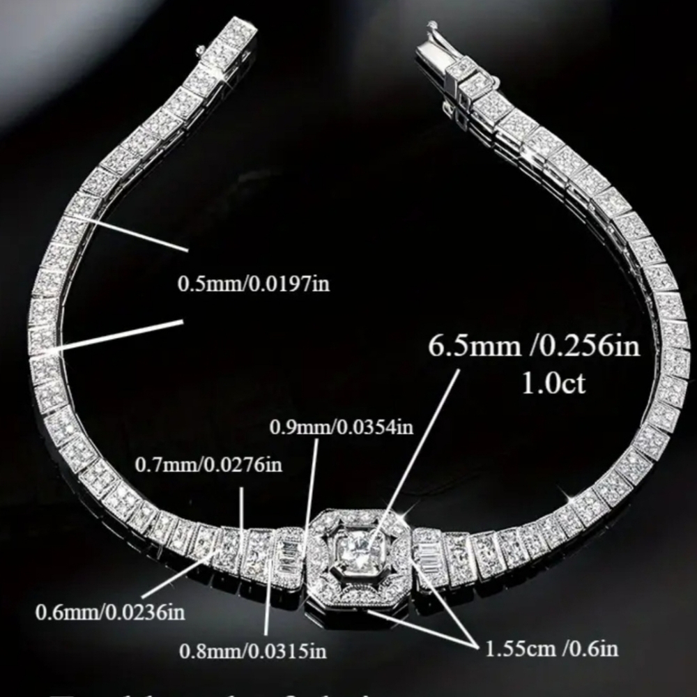 Elegant Silver Moissanite Bracelet with Crystal Accents - Picture 5 of 10